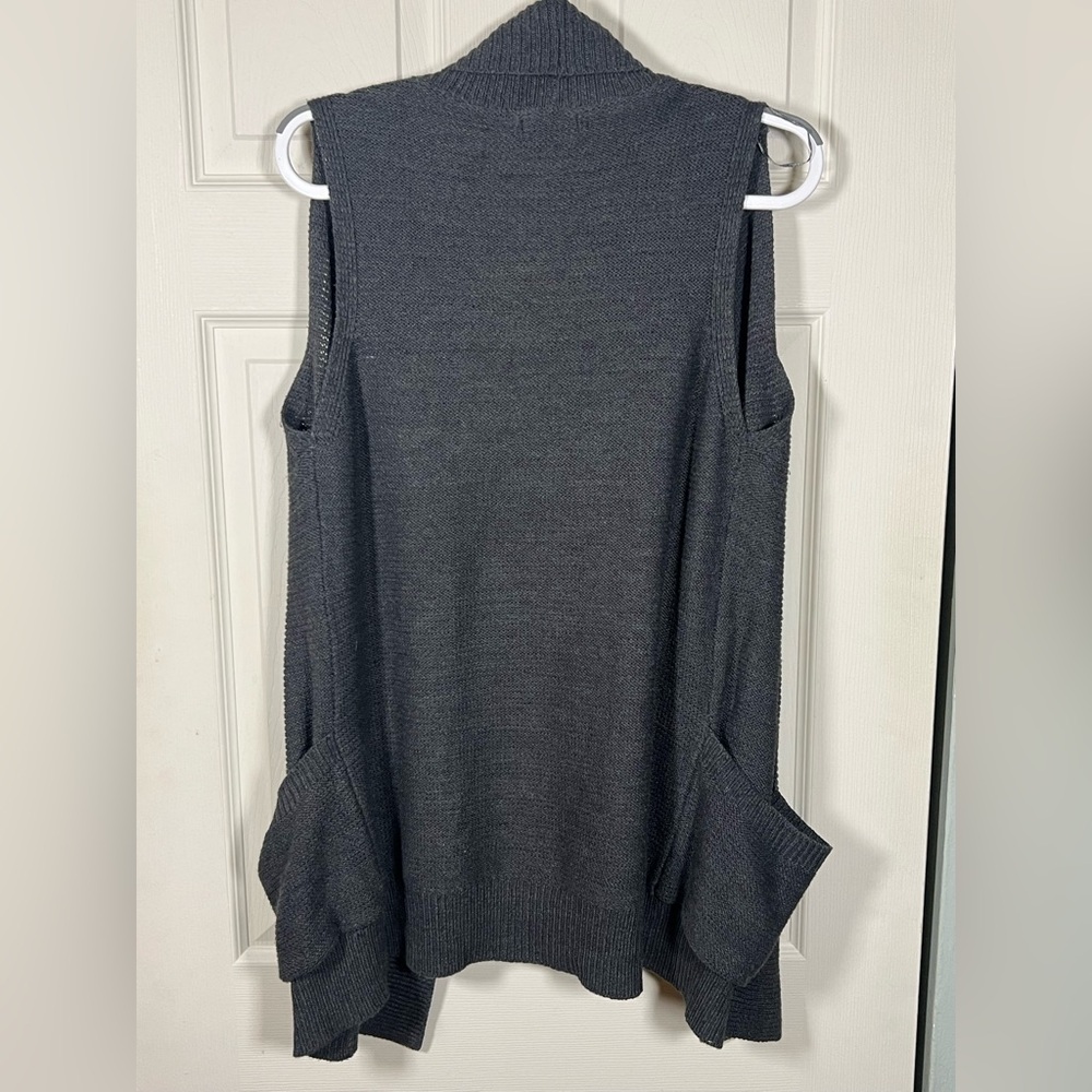 RD Style Charcoal Gray Knit Sleeveless Cardigan Vest Longline Pockets Boho Layer - Picture 6 of 7